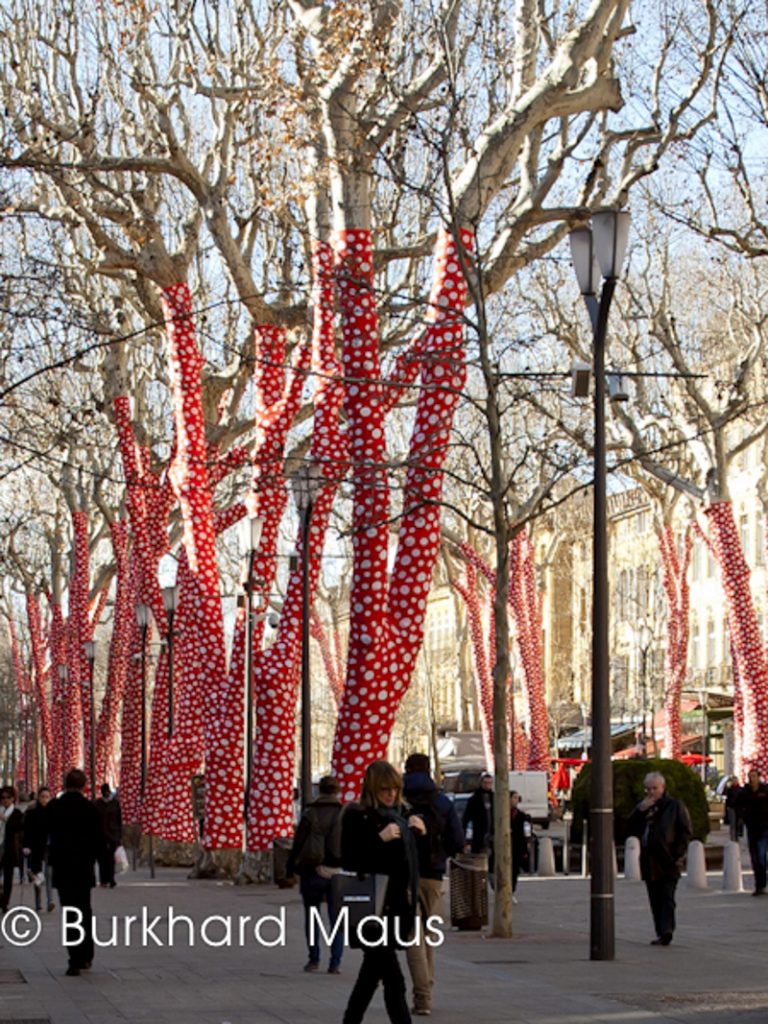 Yayoi Kusama "Ascension of Polka Dots on Trees" (détail), Aix-en-Provence (Cour Mirabeau)